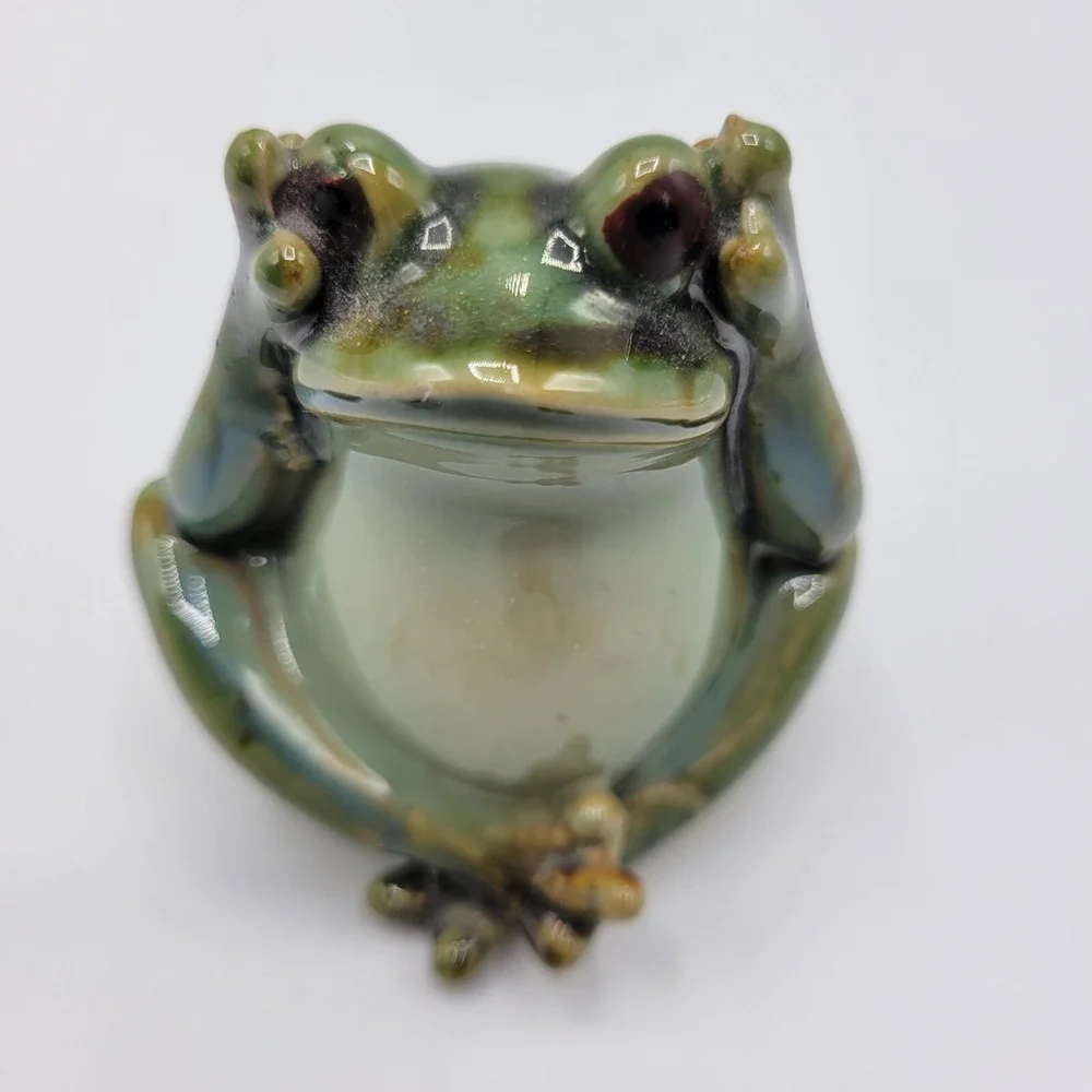 Ceramic Yoga Frog Statue Toad Gift Home Shelf Decor 2.75